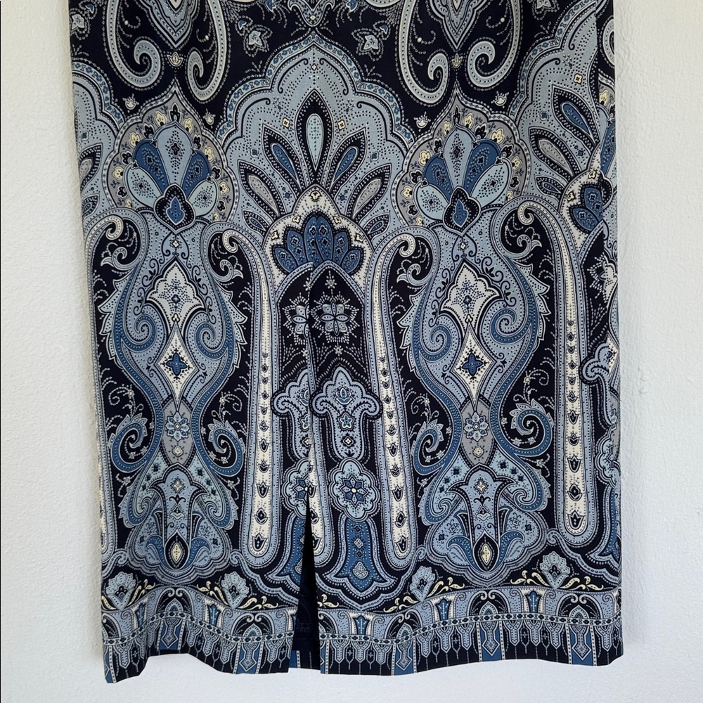 Vintage Talbots Pure Silk blue paisley print midi length skirt size 6 - Picture 7 of 13